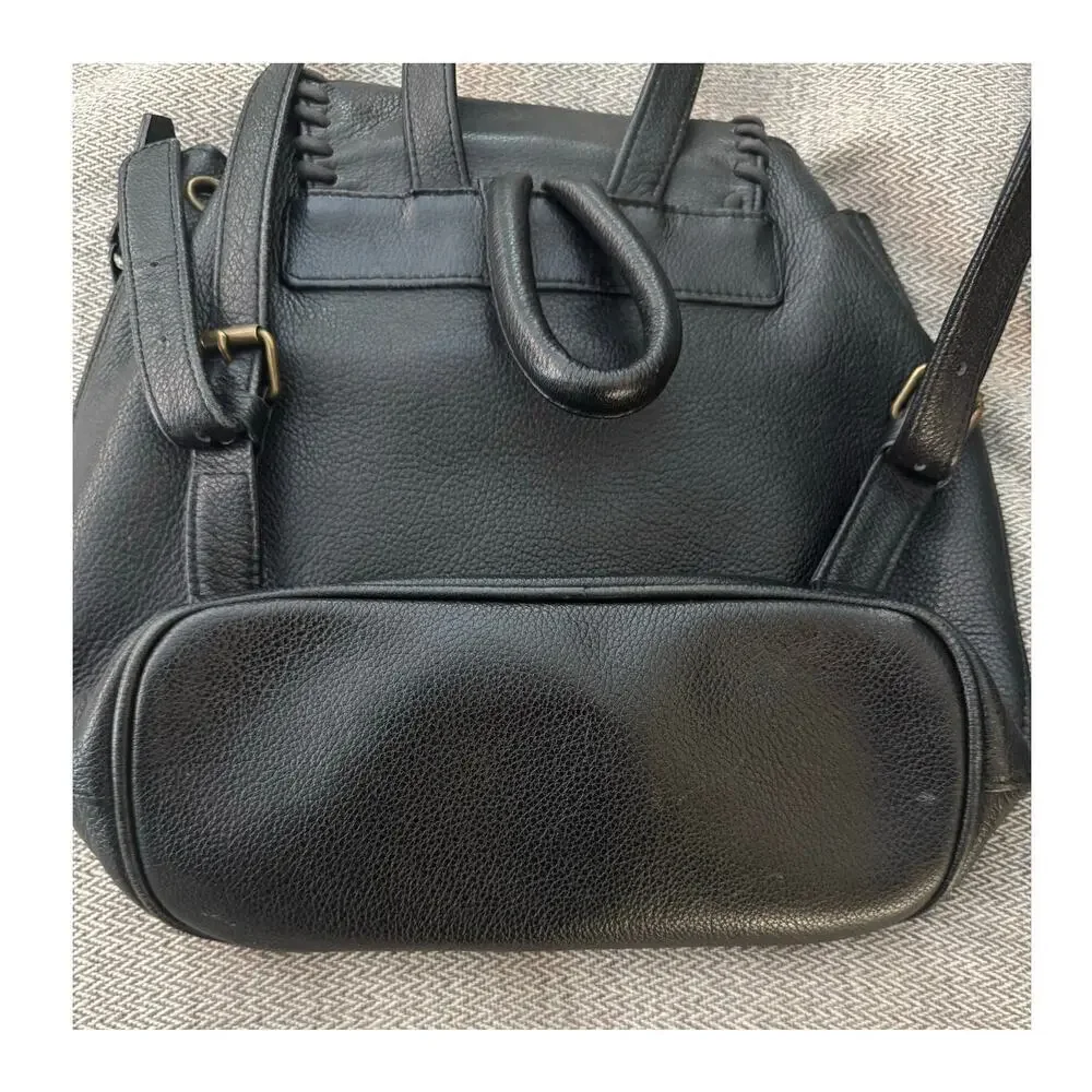 YSL Yves Saint Laurent Black Whipstitch Leather Flap Backpack Designer Luxury